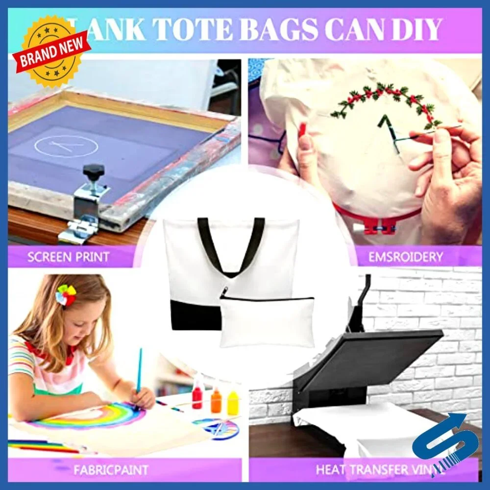 Canvas Tote Bags Bulk Set Reusable Grocery Shopping DIY Craft Travel Supplies